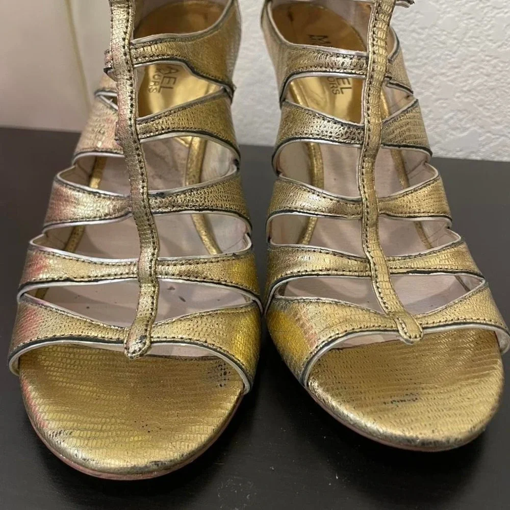Michael kors strappy gold high heels 8.5 Women's Glam Shoes‎ Evening wear